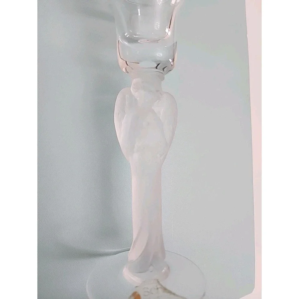 Schmid Folio Of France Hand Blown‎ Frosted Angel Candle Stick Set Of 2- Vintage